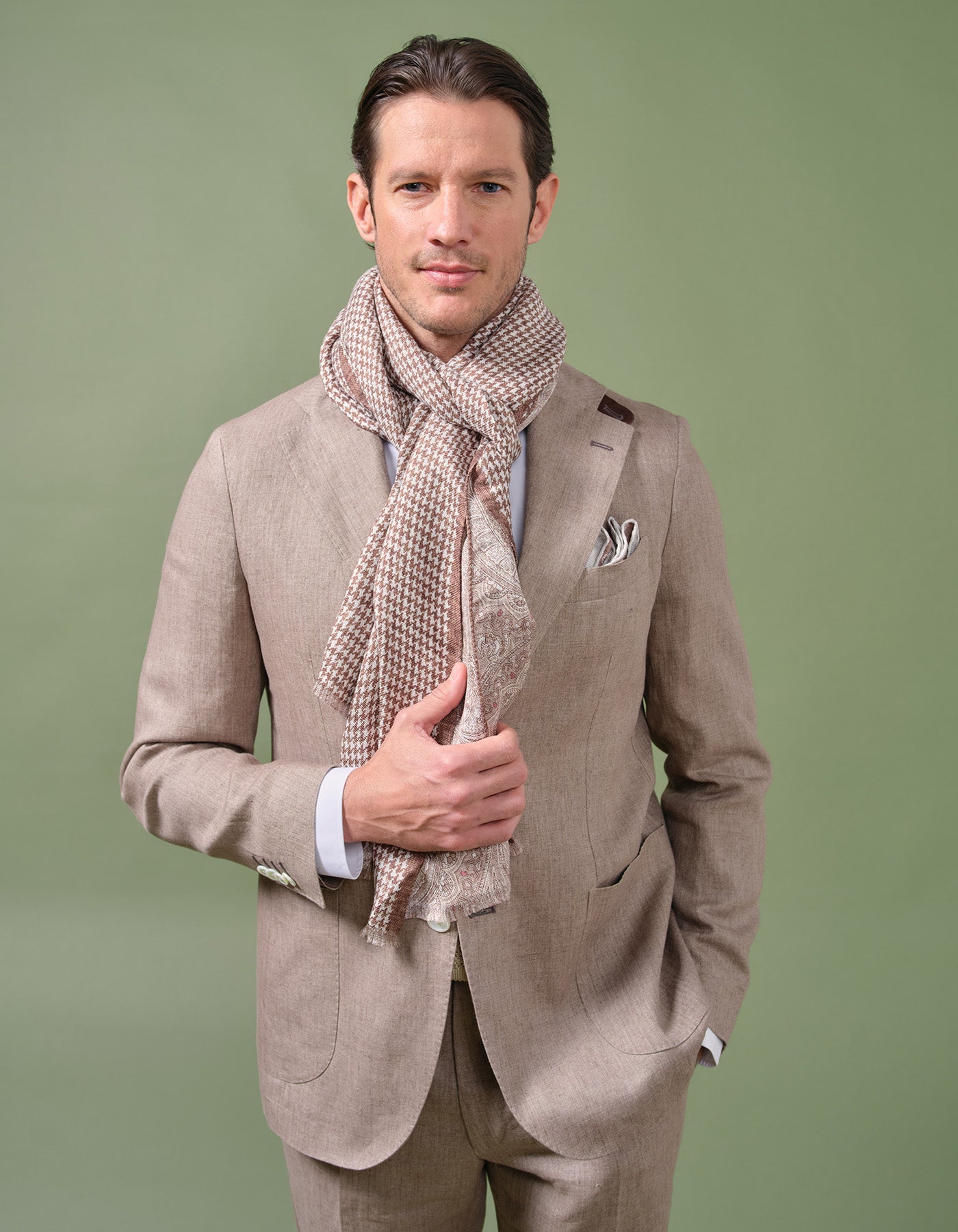 Paisley/Houndstooth Linen Silk Scarf