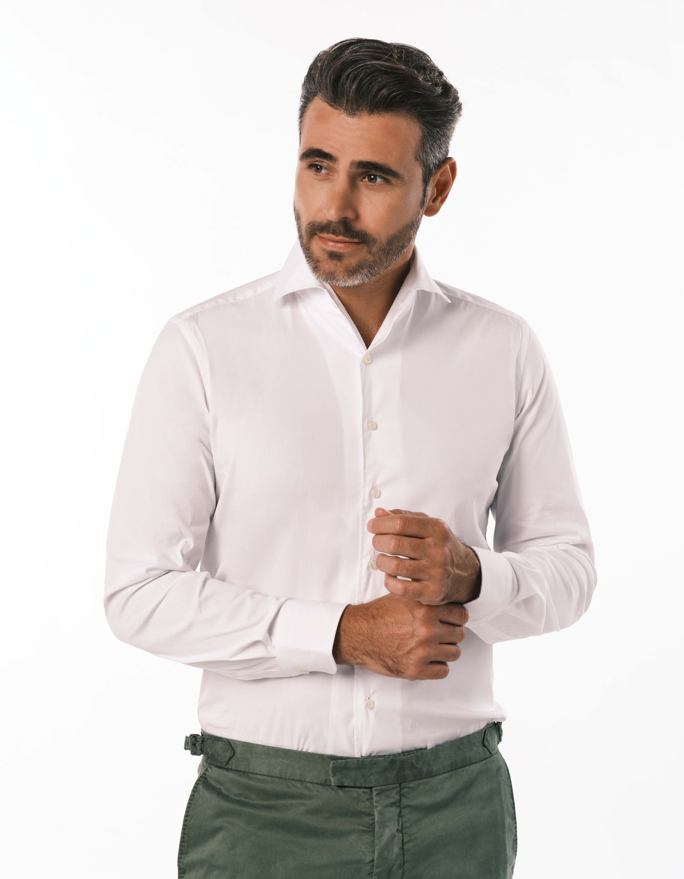 LUXURY SATIN STRETCH ONE PIECE BUTTON DOWN COLLAR SHIRT CREMIEUX USA