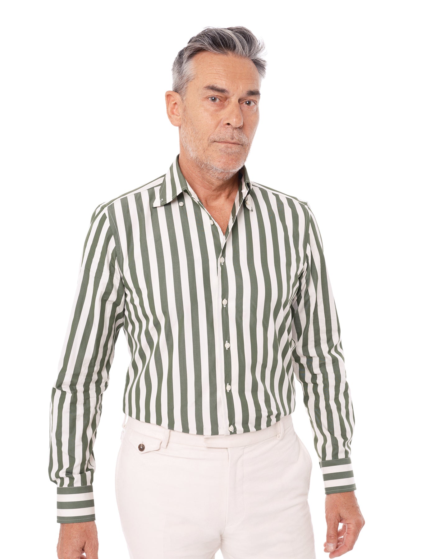 AWNING STRIPE ONE PIECE BUTTON DOWN COLLAR SHIRT CREMIEUX USA