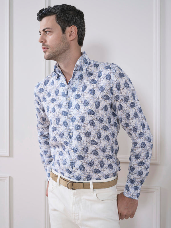 LUXURY WASHED PINEAPPLE PRINT LINEN MONCEAU SHIRT