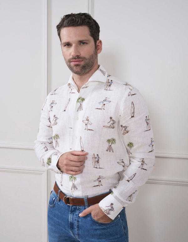 LUXURY SURFER PRINT LINEN FONTELINA SHIRT