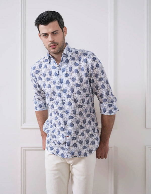 LUXURY WASHED PINEAPPLE PRINT LINEN MONCEAU SHIRT