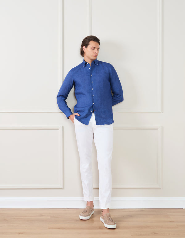 French Navy Regular Fit Delave Linen Long Sleeve Shirt - MEN Best Sellers