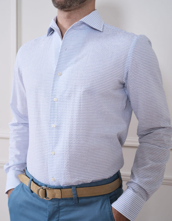 LUXURY HORIZONTAL SEERSUCKER STRIPE SHIRT