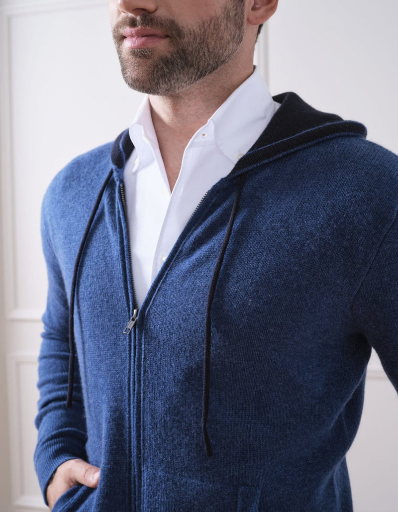 100% CASHMERE HOODIE WITH SUEDE ELBOW PATCH