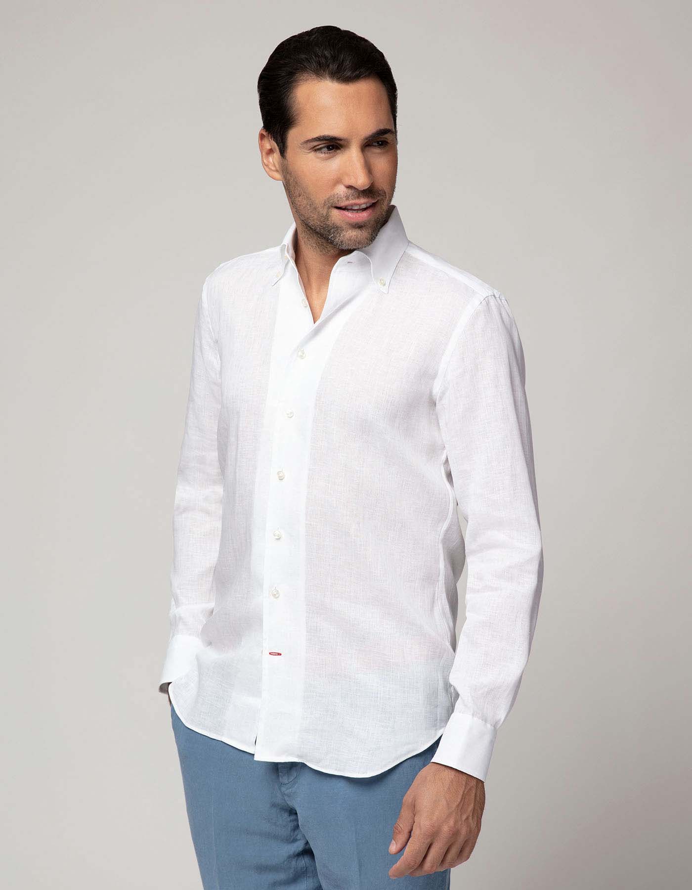 WHITE LUXURY LINEN BUTTON DOWN COLLAR SHIRT – CREMIEUX USA