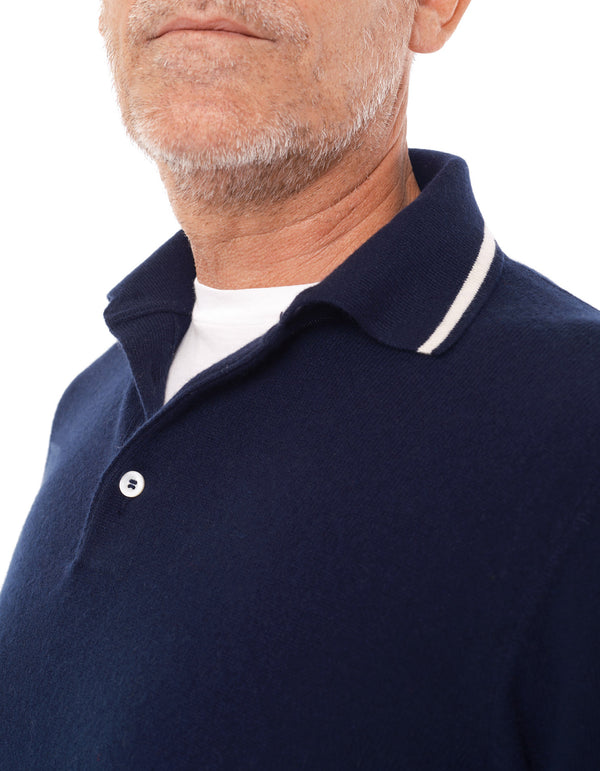100% ITALIAN CASHMERE POLO SWEATER WITH TIPPING