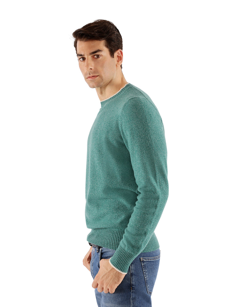 100% ITALIAN CASHMERE SLIM FIT CREWNECK SWEATER WITH TIPPING
